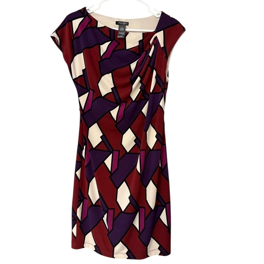 Bisou Bisou Womens Geometric Abstract Sheath Dress Burgundy Purple 4